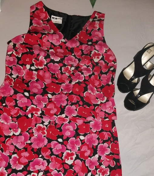 Pink & Red black lined Tea Dress - Picture 1 of 6